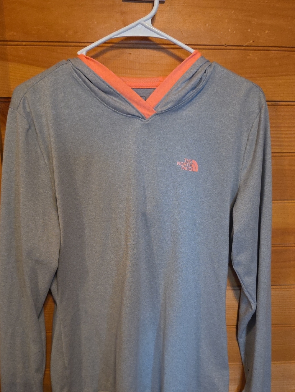 The North Face Gray Hoodie with Coral Accents